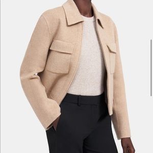 Theory Wool Cashmere Flap Pocket Jacket Small Palomino Melange Beige